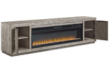 Naydell Gray 92" TV Stand with Electric Fireplace -  Ashley - Luna Furniture