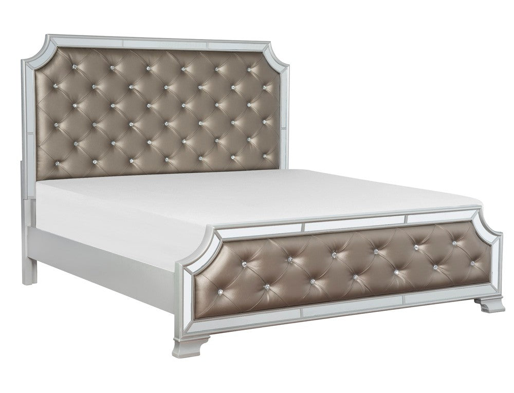 Avondale Silver Queen Mirrored Upholstered Panel Bed - Luna Furniture