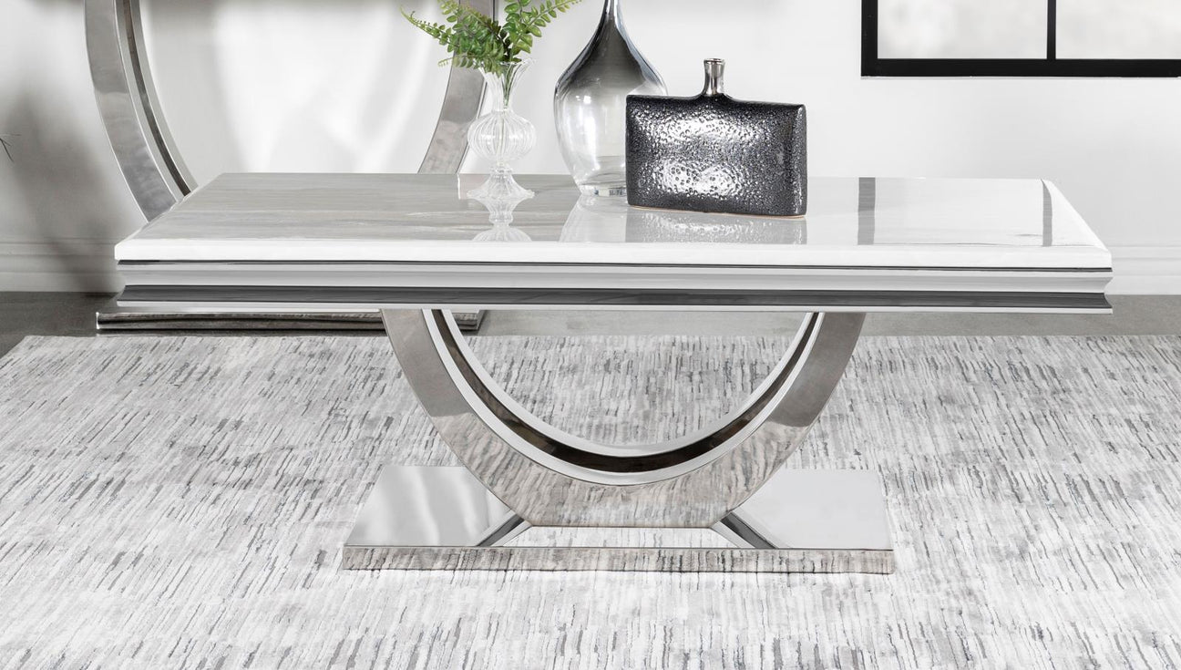 Adabella White/Chrome U-Base Rectangle Coffee Table from Coaster - Luna Furniture