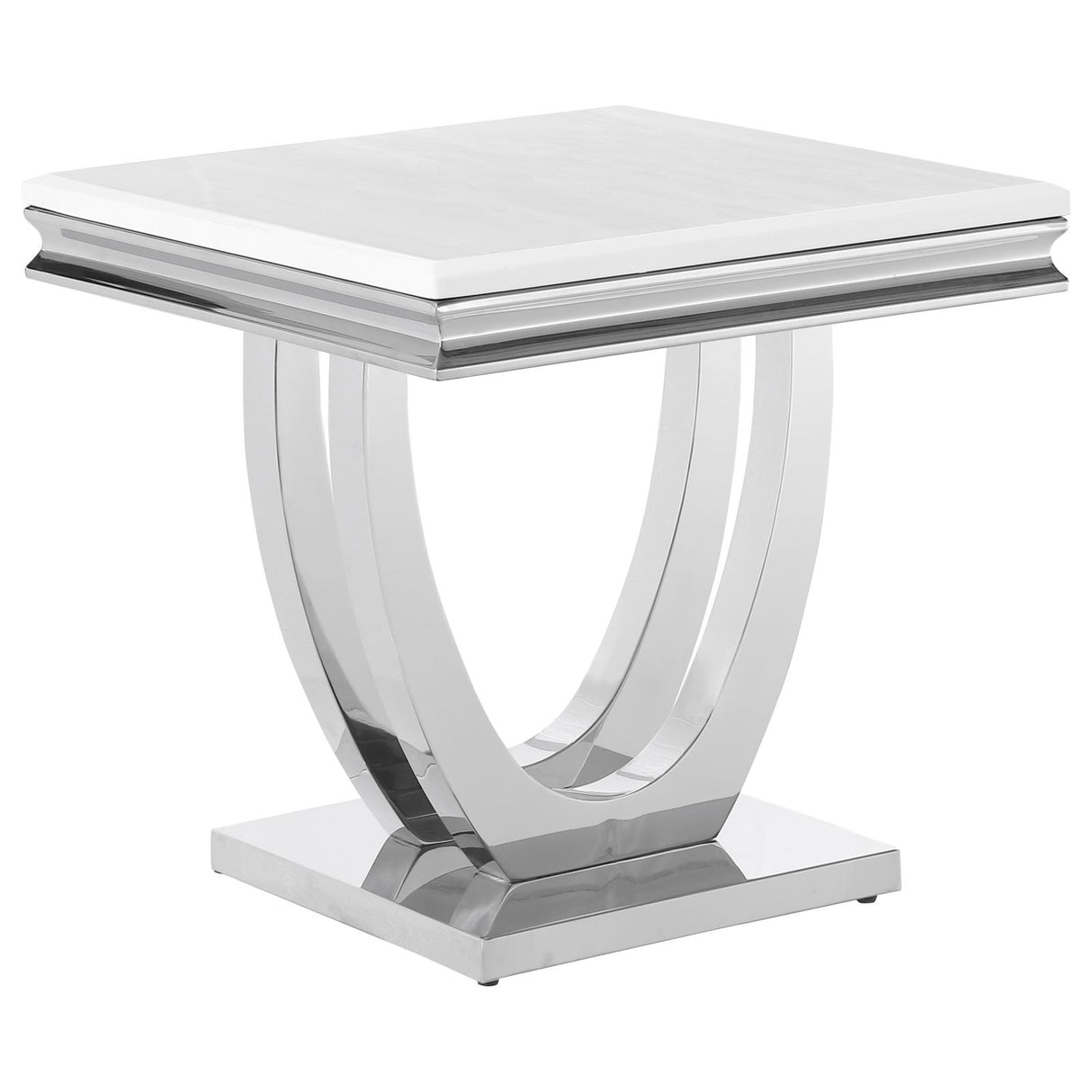 Adabella U-Base Square End Table White/Chrome from Coaster - Luna Furniture