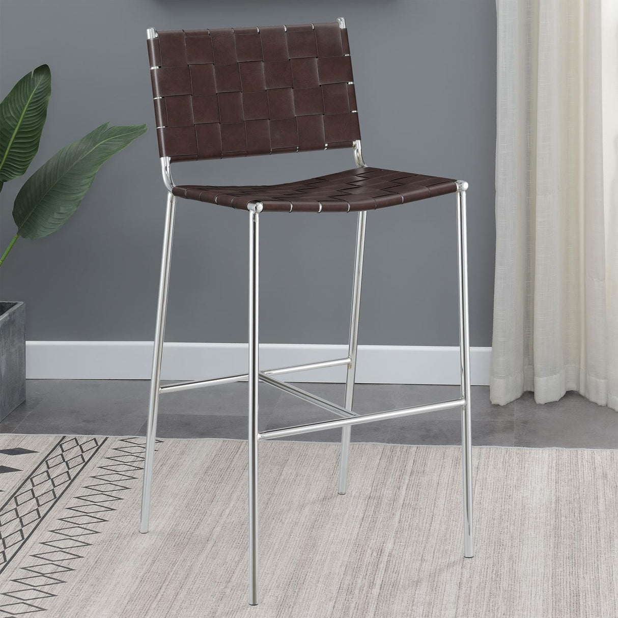 Adelaide Brown/Chrome Upholstered Bar Stool with Open Back from Coaster - Luna Furniture