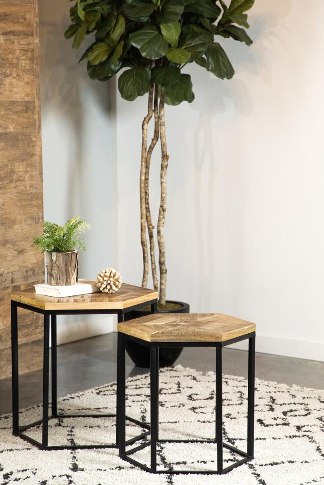 Adger 2-Piece Hexagon Nesting Tables Natural/Black from Coaster - Luna Furniture