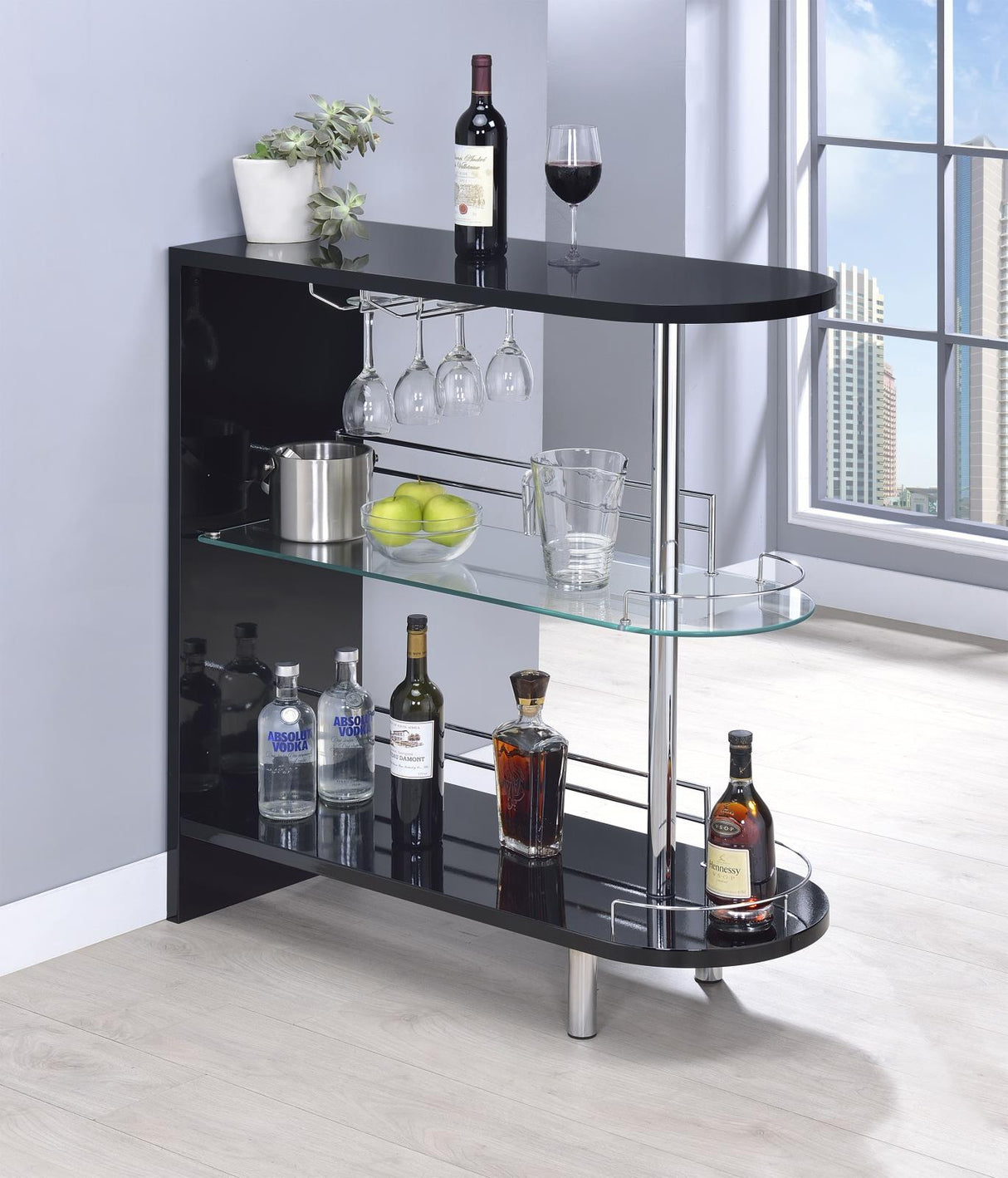 Adolfo Glossy Black/Clear 3-Tier Bar Table from Coaster - Luna Furniture