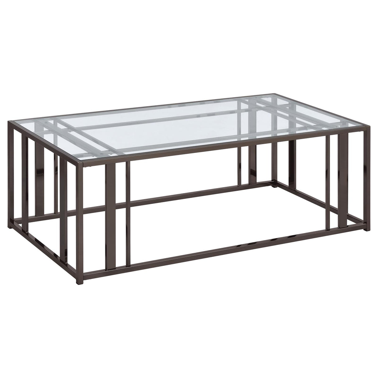 Adri Rectangular Glass Top Coffee Table Clear and Black Nickel - 708358 - Luna Furniture