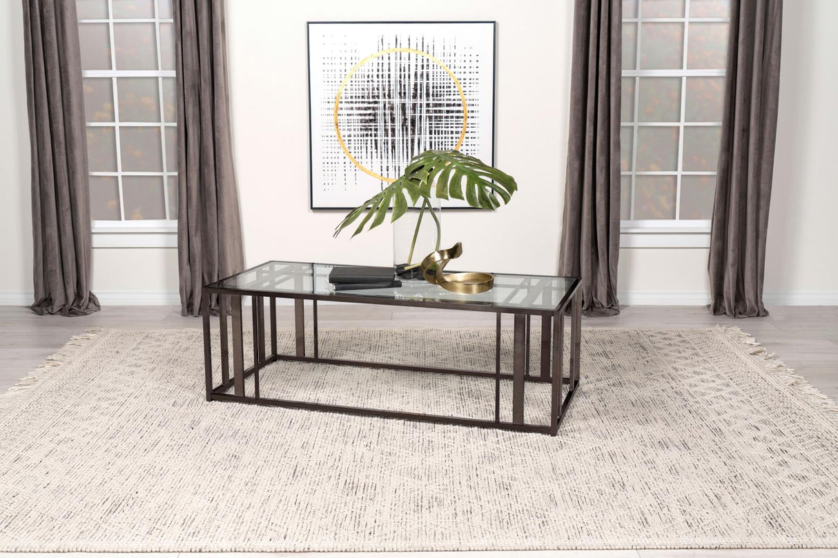 Adri Rectangular Glass Top Coffee Table Clear and Black Nickel - 708358 - Luna Furniture