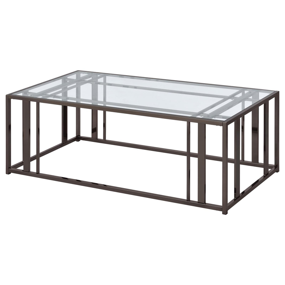 Adri Rectangular Glass Top Coffee Table Clear and Black Nickel - 708358 - Luna Furniture