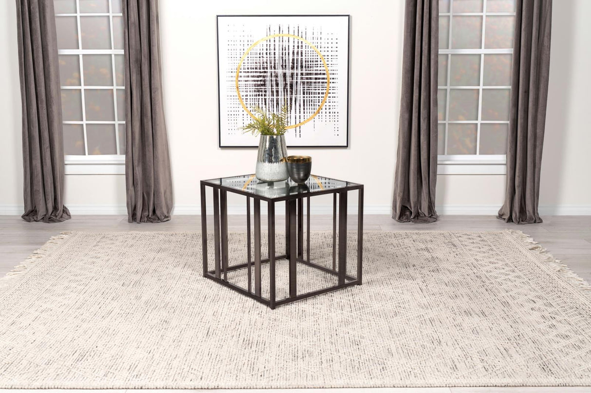 Adri Rectangular Glass Top End Table Clear and Black Nickel - 708357 - Luna Furniture