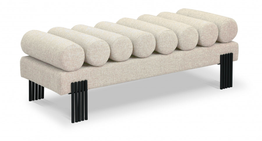 Akeela Linen Textured Fabric Bench Beige from Meridian - Luna Furniture