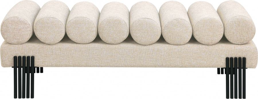 Akeela Linen Textured Fabric Bench Beige from Meridian - Luna Furniture