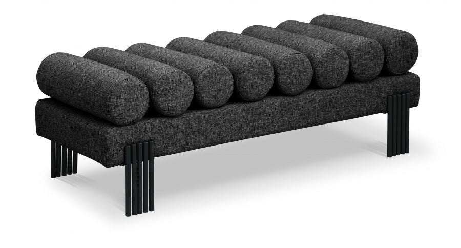 Akeela Linen Textured Fabric Bench Black from Meridian - Luna Furniture