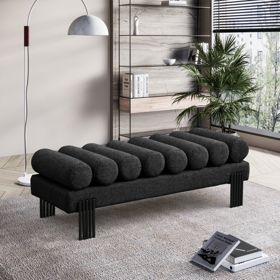 Akeela Linen Textured Fabric Bench Black from Meridian - Luna Furniture