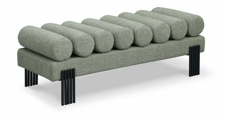 Akeela Linen Textured Fabric Bench Green from Meridian - Luna Furniture