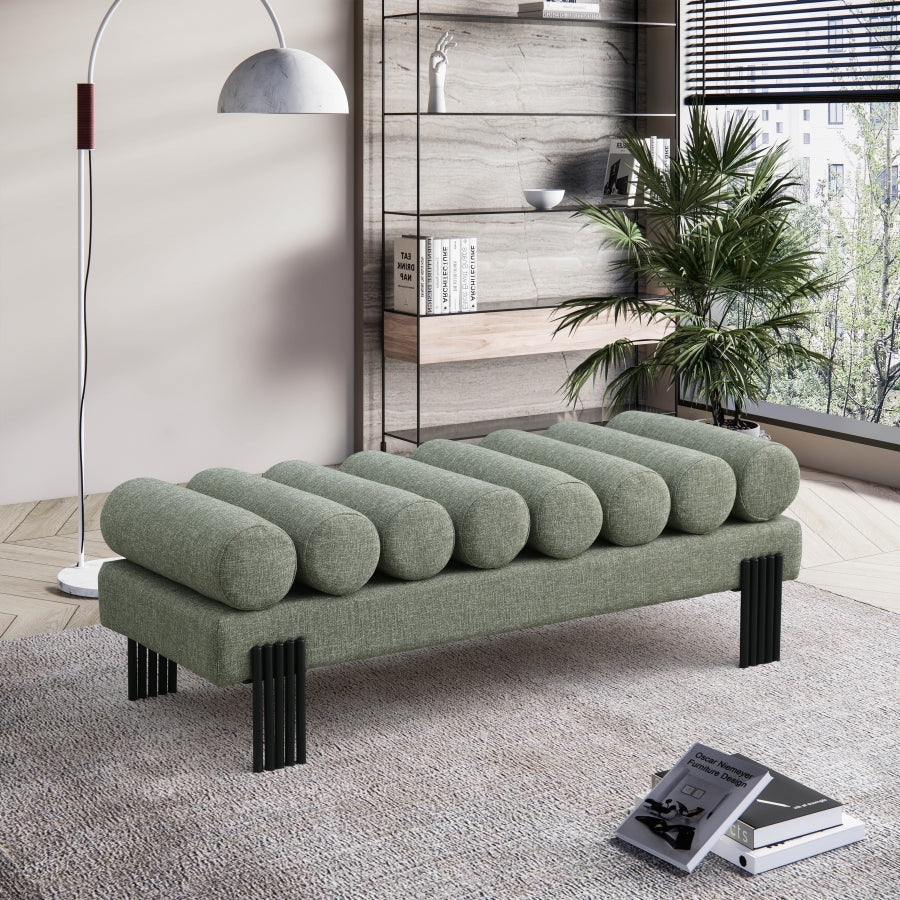 Akeela Linen Textured Fabric Bench Green from Meridian - Luna Furniture