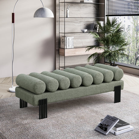 Akeela Linen Textured Fabric Bench Green from Meridian - Luna Furniture