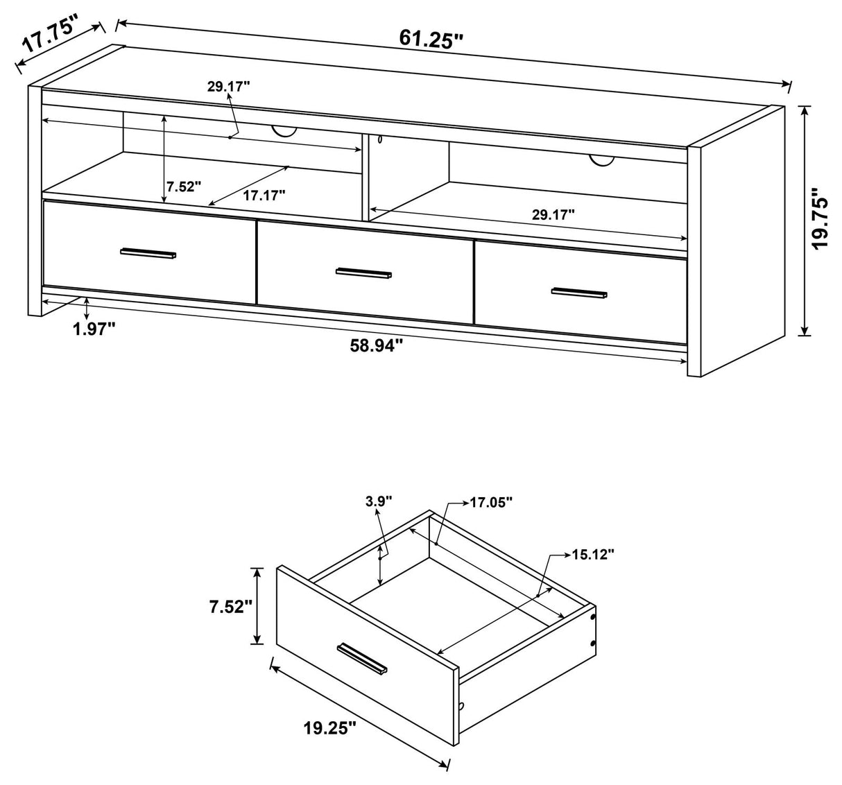 Alton 62" 3-Drawer TV Console Black Oak from Coaster - Luna Furniture