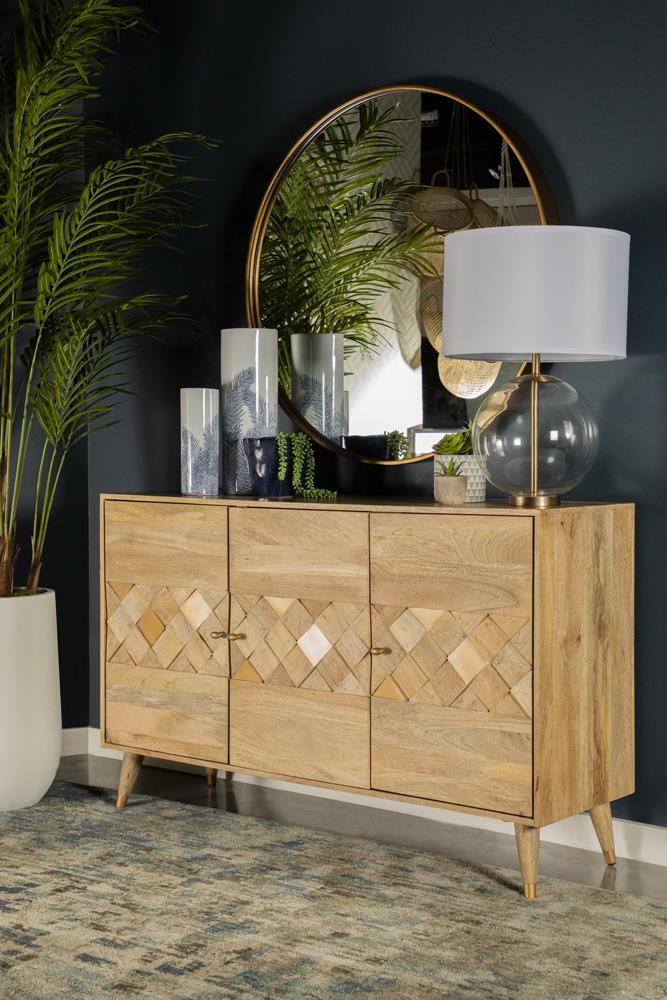 Alyssum Natural Checkered Pattern 3-Door Accent Cabinet from Coaster - Luna Furniture