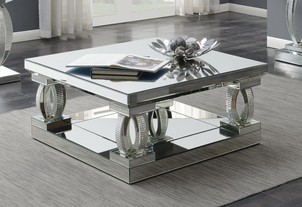 Amalia Clear Mirror Square Coffee Table with Lower Shelf from Coaster - Luna Furniture