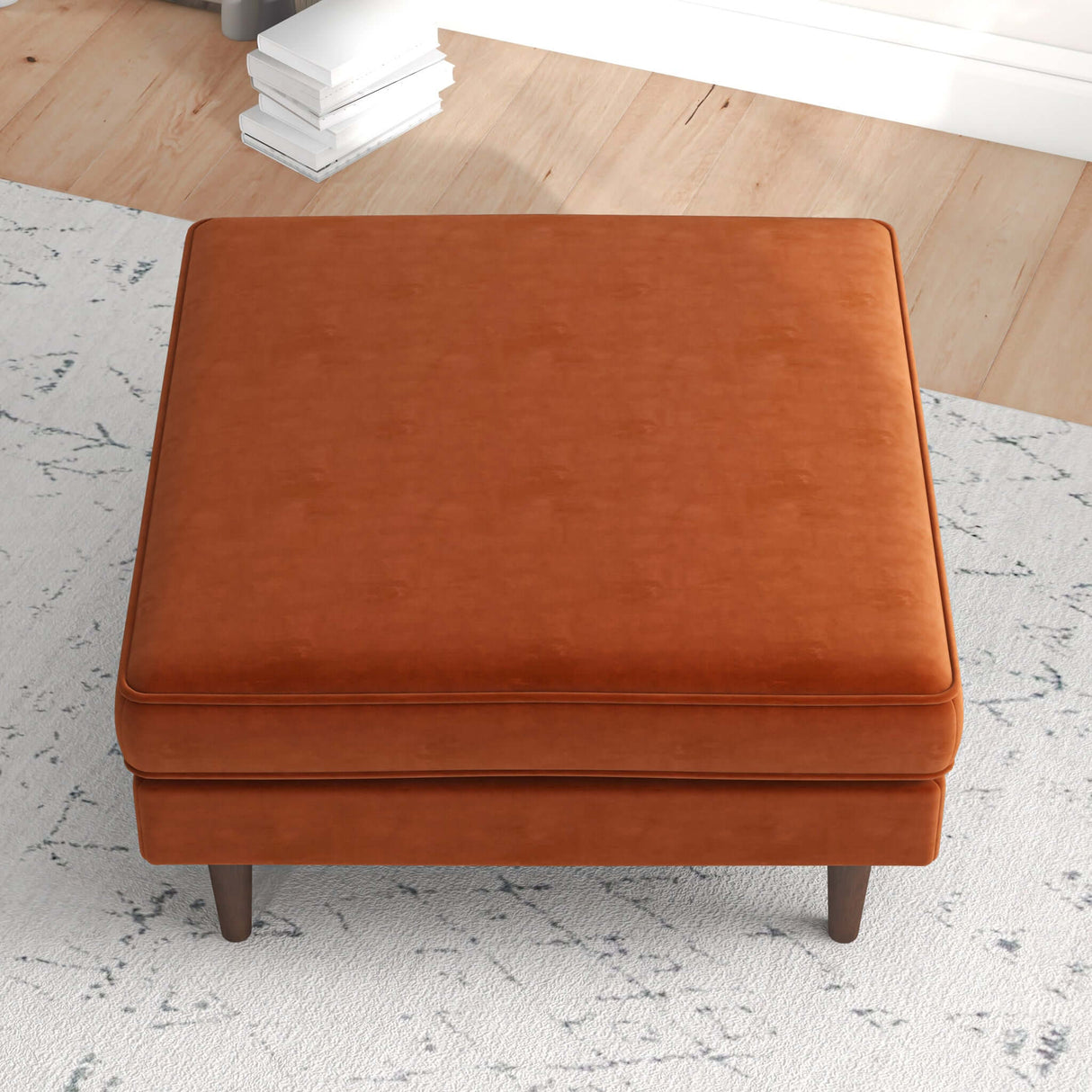 Amber Mid-Century Modern Square Upholstered Ottoman Burnt Orange Velvet - AFC00155 - Luna Furniture