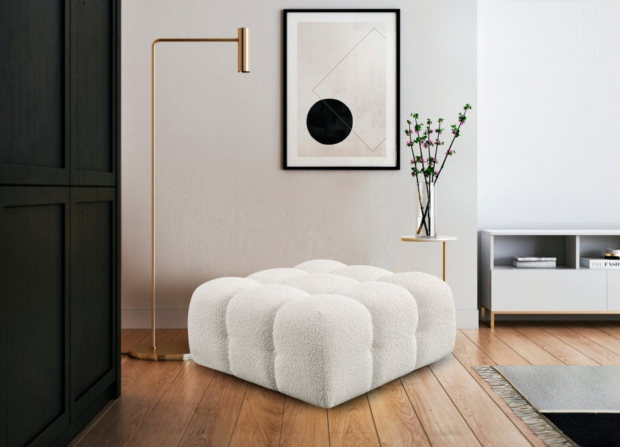 Ames Boucle Fabric Ottoman Cream from Meridian - Luna Furniture