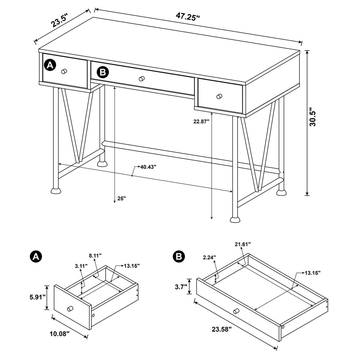 Analiese Antique Nutmeg/Black 2-Piece 3-Drawer Writing Desk Set from Coaster - Luna Furniture