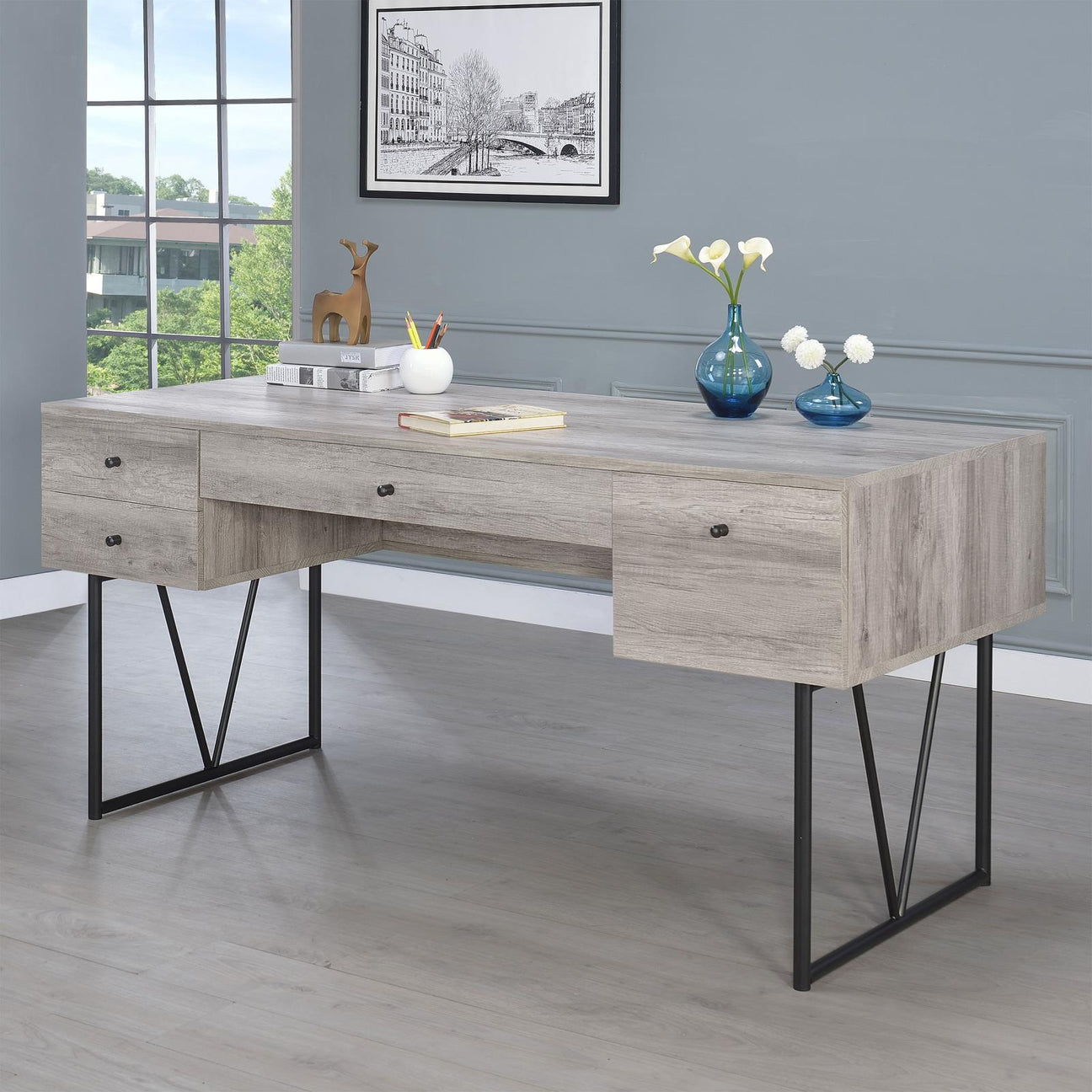 Analiese Gray Driftwood 4-Drawer Writing Desk from Coaster - Luna Furniture