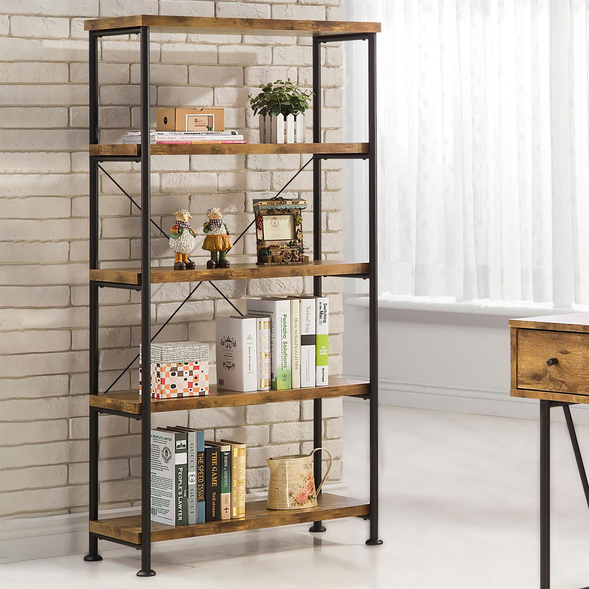 Analiese Antique Nutmeg 4-Shelf Bookcase from Coaster - Luna Furniture