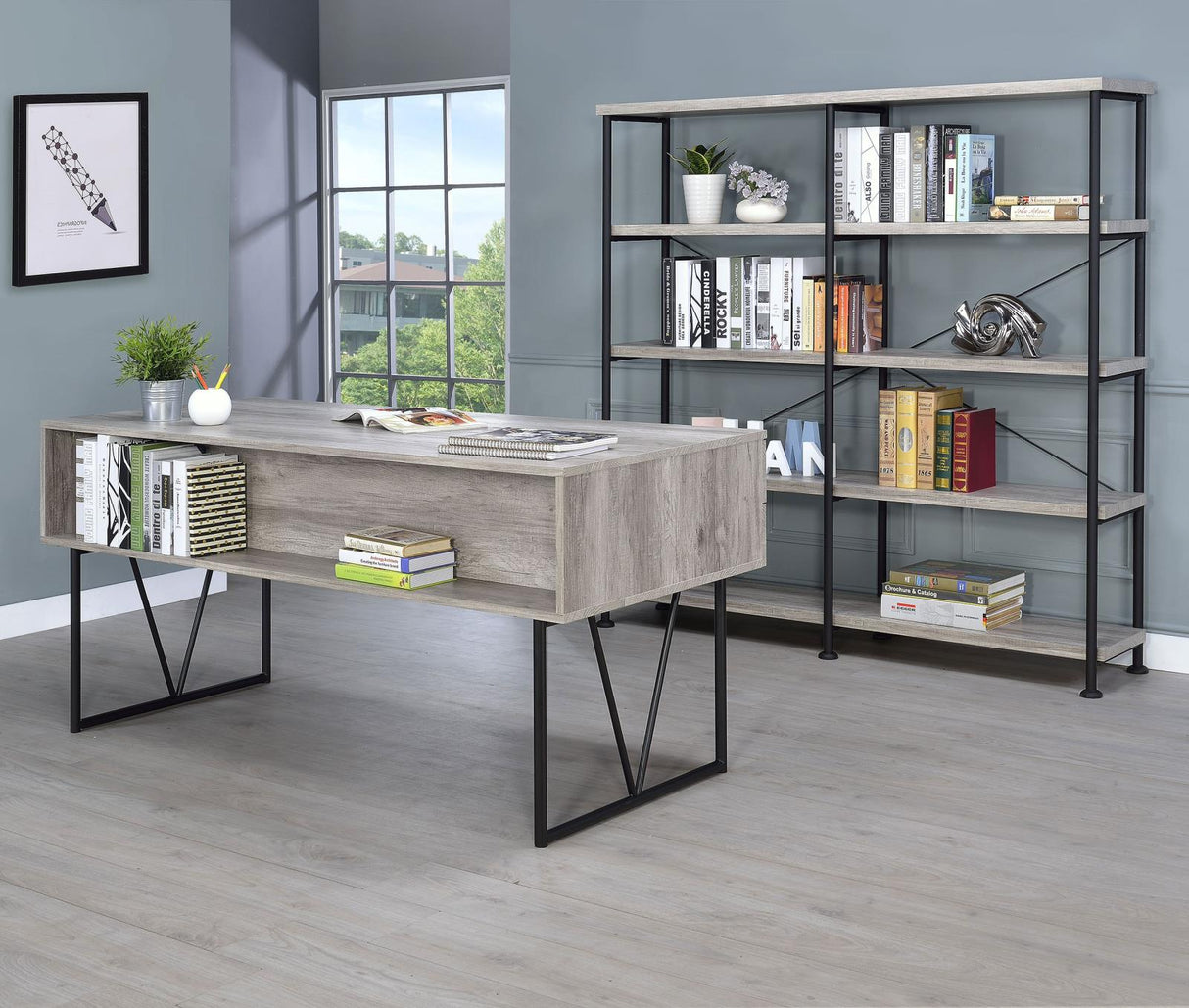 Analiese Gray Driftwood 4-Shelf Open Bookcase from Coaster - Luna Furniture