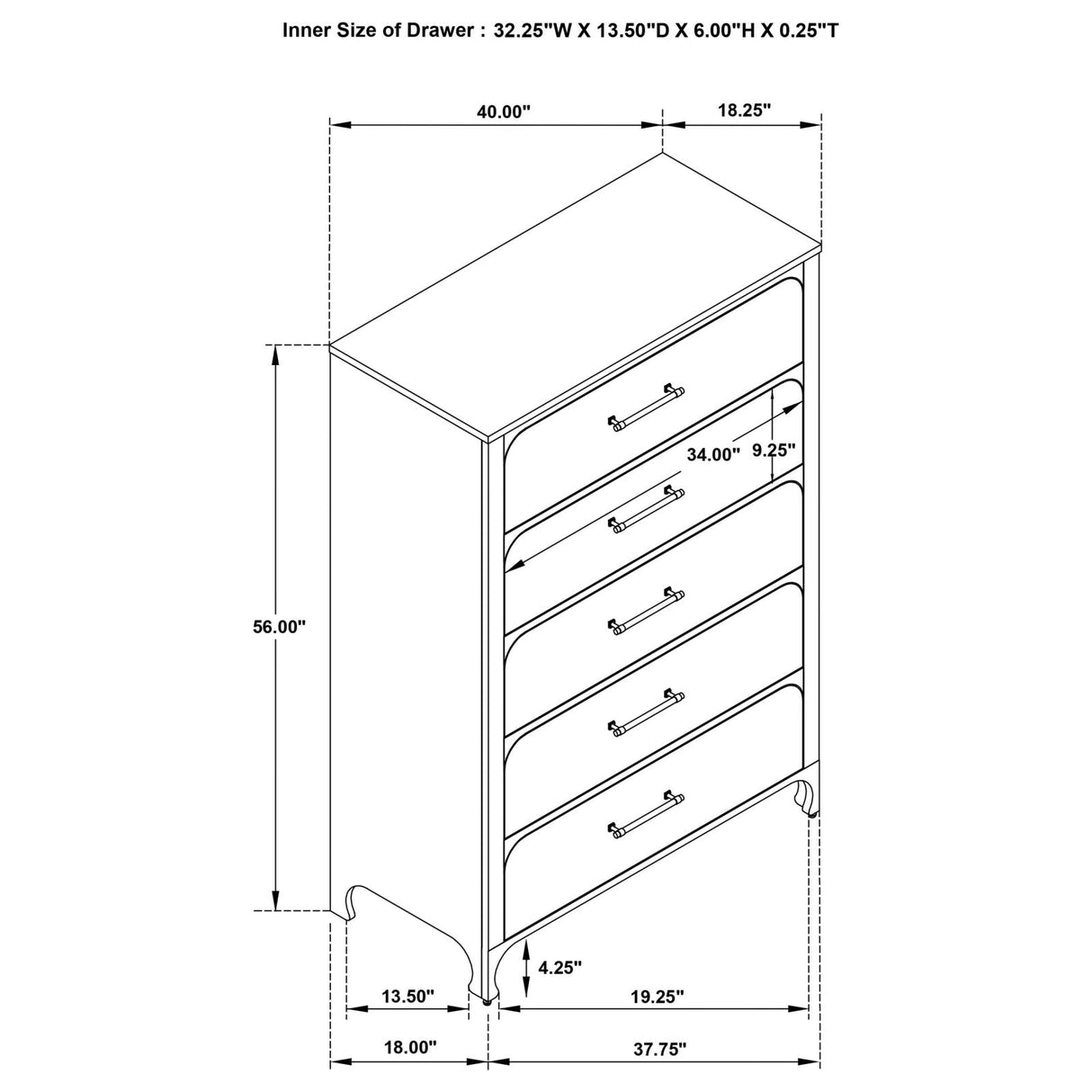 Anastasia 5-drawer Bedroom Chest Pearl White from Coaster - Luna Furniture