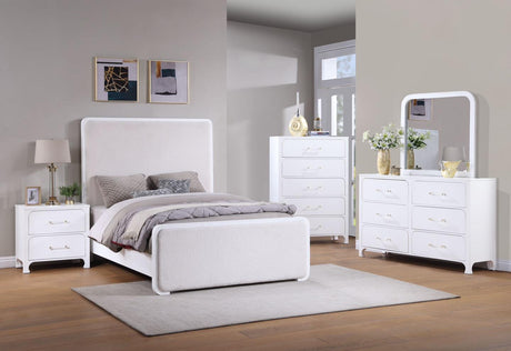 Anastasia Pearl White/Beige 5-Piece Boucle Upholstered Queen Bedroom Set from Coaster - Luna Furniture