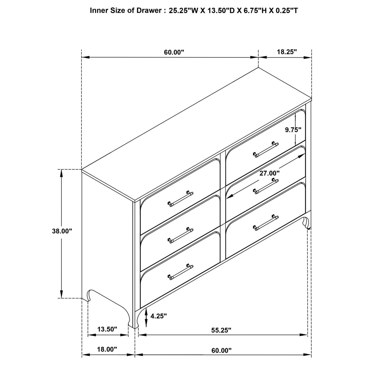 Anastasia 6-drawer Bedroom Dresser Pearl White from Coaster - Luna Furniture