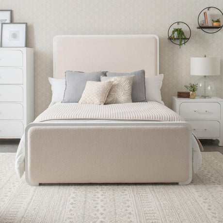 Anastasia Boucle Upholstered California King Panel Bed Pearl White and Beige from Coaster - Luna Furniture