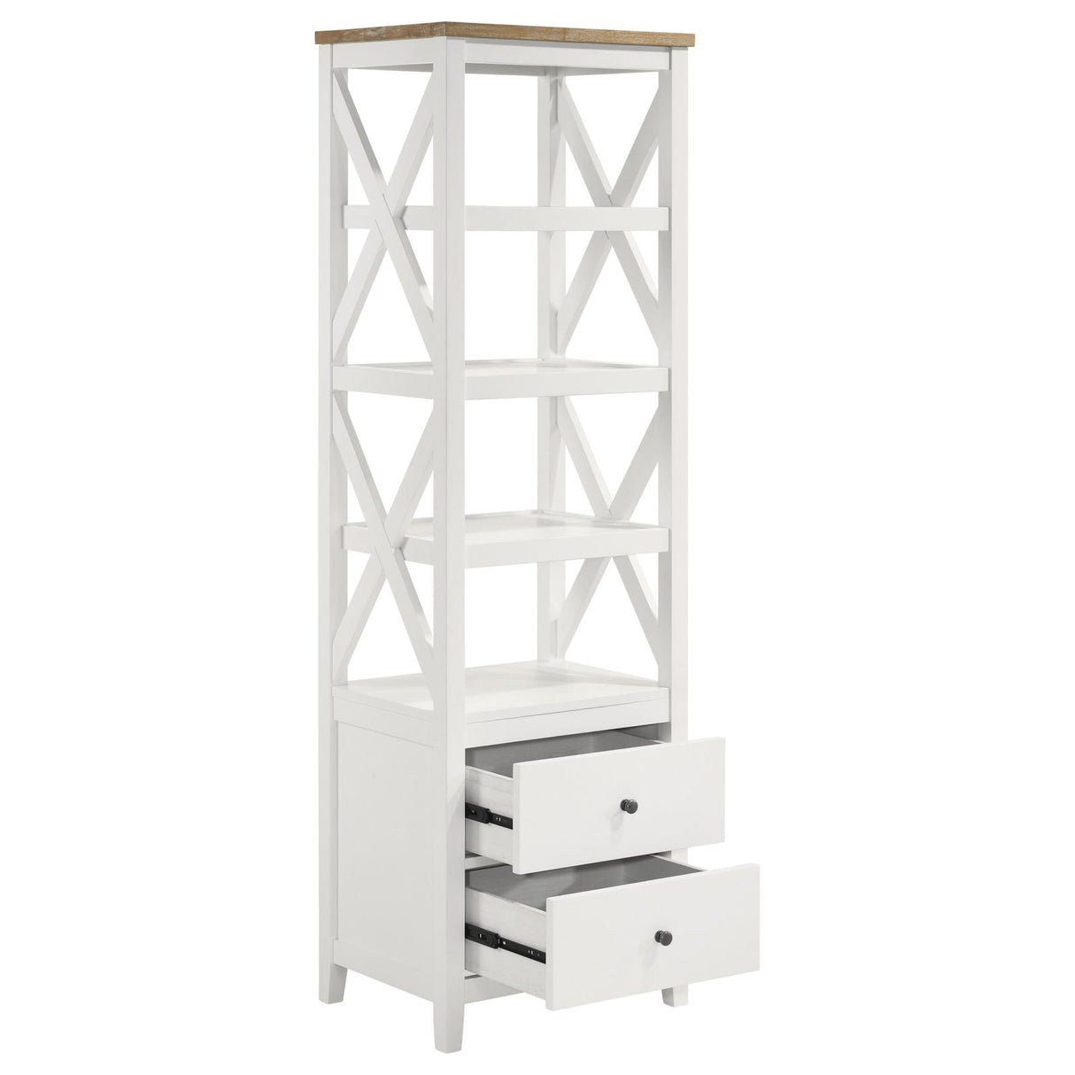 Angela 4-shelf Wooden Media Tower with Drawers Brown and White - 708254 - Luna Furniture