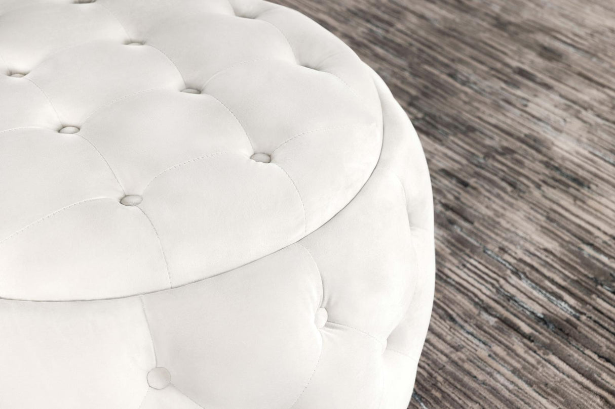 Angelina Tufted Storage Round Ottoman Pearl from Coaster - Luna Furniture