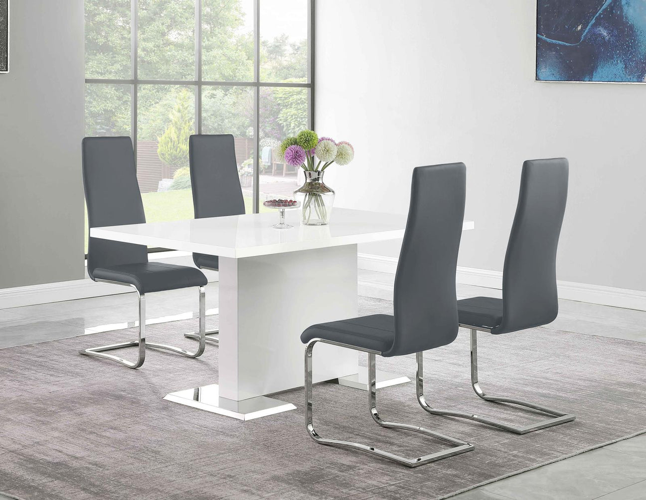 Anges White High Gloss/Grey 5-Piece Dining Set from Coaster - Luna Furniture