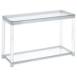 Anne Sofa Table with Lower Shelf Chrome/Clear from Coaster - Luna Furniture