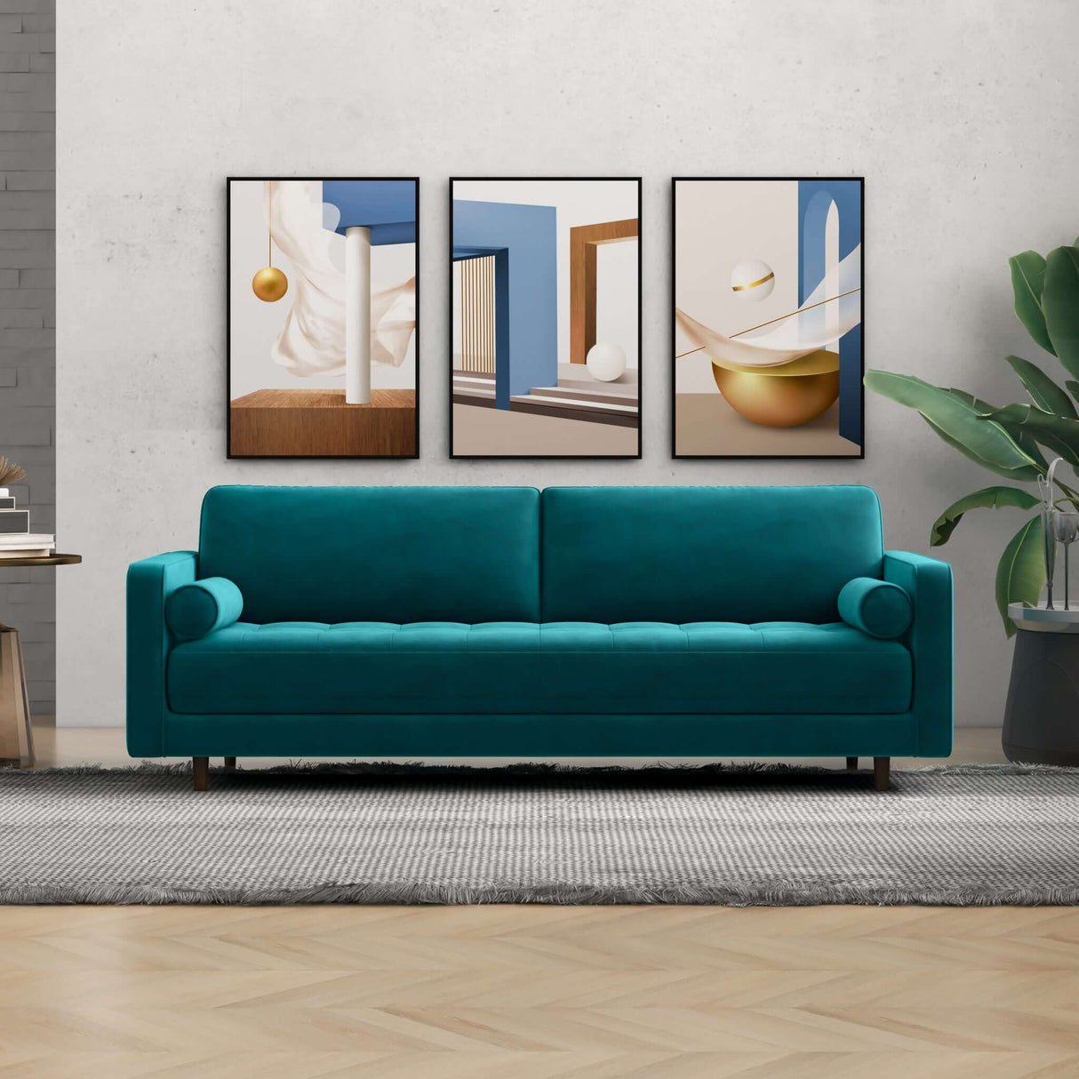 Anthony Mid-Century Modern  Teal Velvet Sofa - AFC01190 - Luna Furniture