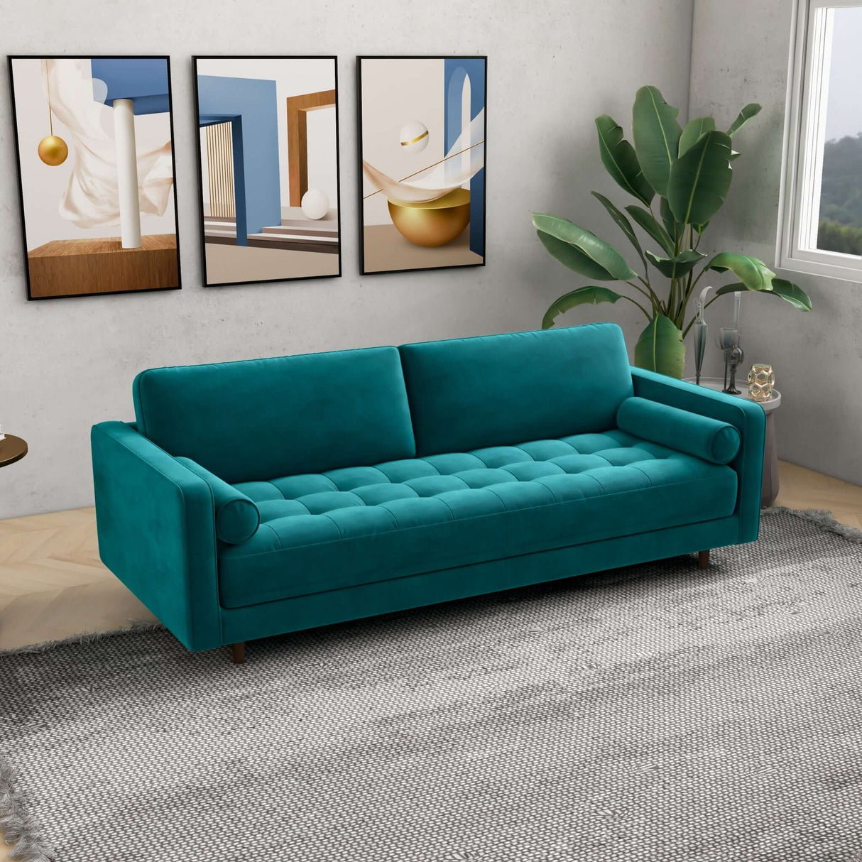 Anthony Mid-Century Modern  Teal Velvet Sofa - AFC01190 - Luna Furniture