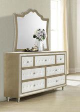 Antonella 7-drawer Upholstered Dresser with Mirror Ivory and Camel from Coaster - Luna Furniture