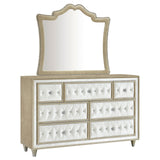 Antonella 7-drawer Upholstered Dresser with Mirror Ivory and Camel from Coaster - Luna Furniture