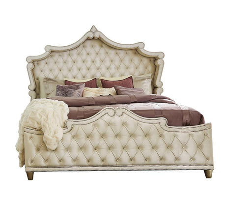 Antonella Ivory/Camel 5-Piece Upholstered Tufted California King Bedroom Set from Coaster - Luna Furniture