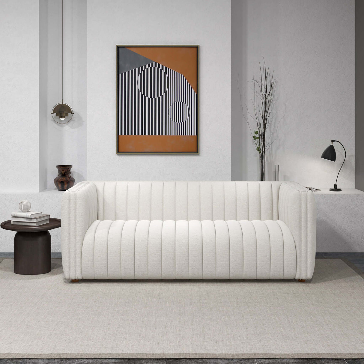 April Mid Century Modern Luxury Tight Back Couch Cream Boucle - AFC00250 - Luna Furniture