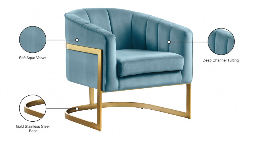 Carter Aqua Velvet Accent Chair from Meridian - Luna Furniture