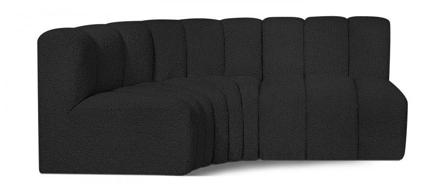 Arc Boucle Fabric 3pc. Sectional Black from Meridian - Luna Furniture