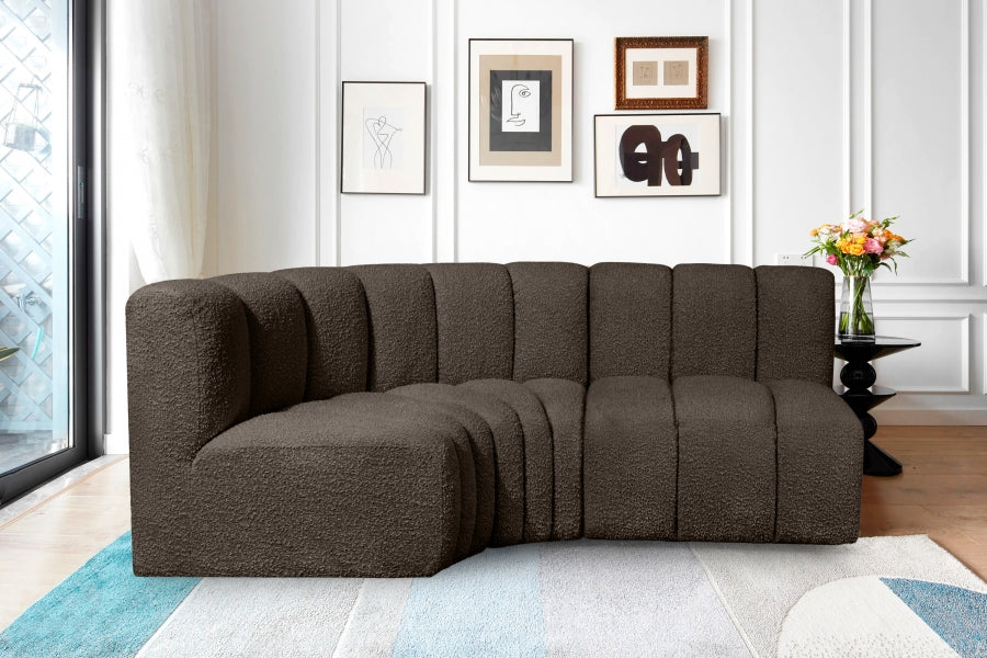 Arc Boucle Fabric 3pc. Sectional Brown from Meridian - Luna Furniture