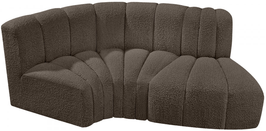 Arc Boucle Fabric 3pc. Sectional Brown from Meridian - Luna Furniture