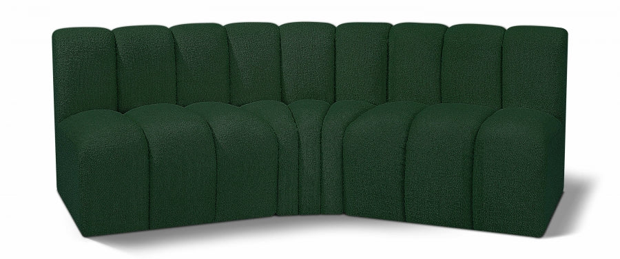 Arc Boucle Fabric 3pc. Sectional Green from Meridian - Luna Furniture