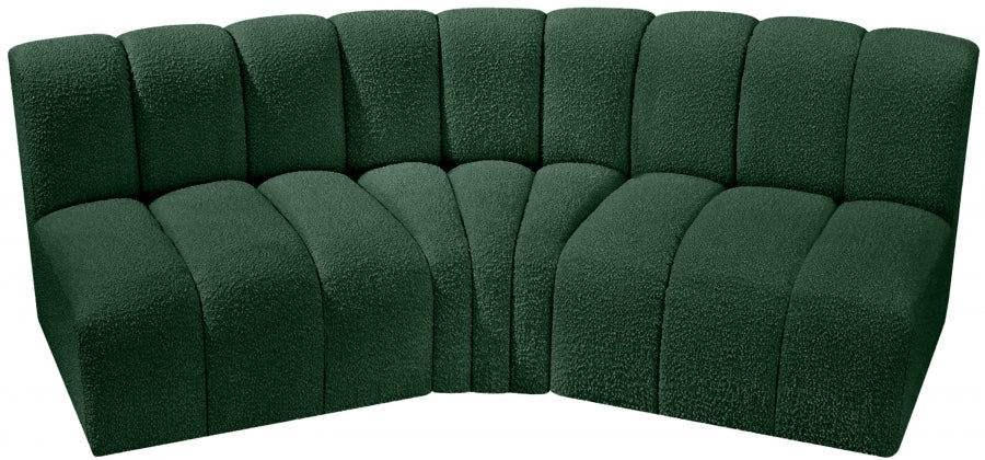 Arc Boucle Fabric 3pc. Sectional Green from Meridian - Luna Furniture