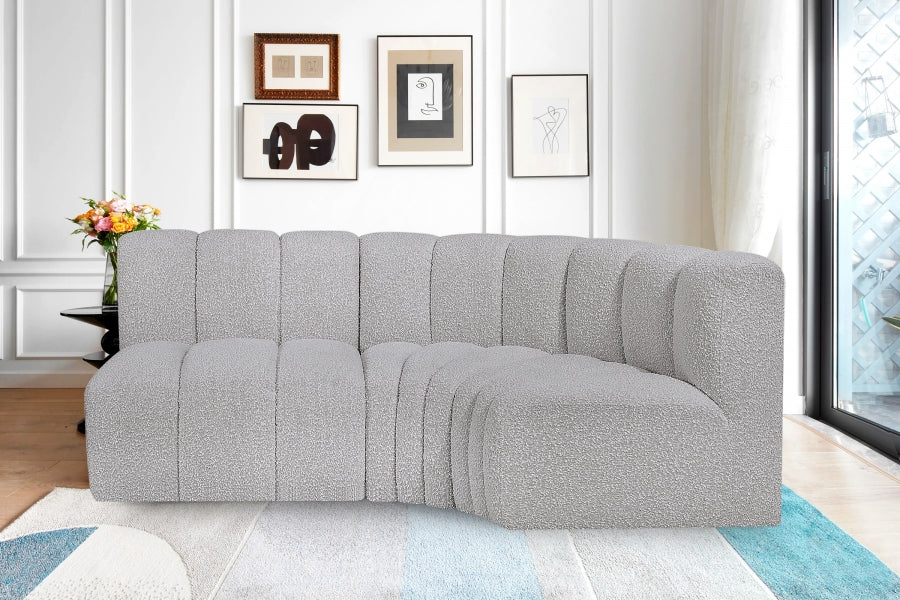 Arc Boucle Fabric 3pc. Sectional Grey from Meridian - Luna Furniture