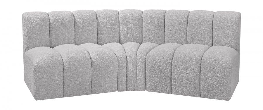 Arc Boucle Fabric 3pc. Sectional Grey from Meridian - Luna Furniture