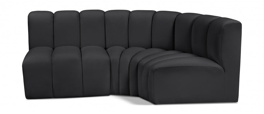 Arc Faux Leather 3pc. Sectional Black from Meridian - Luna Furniture